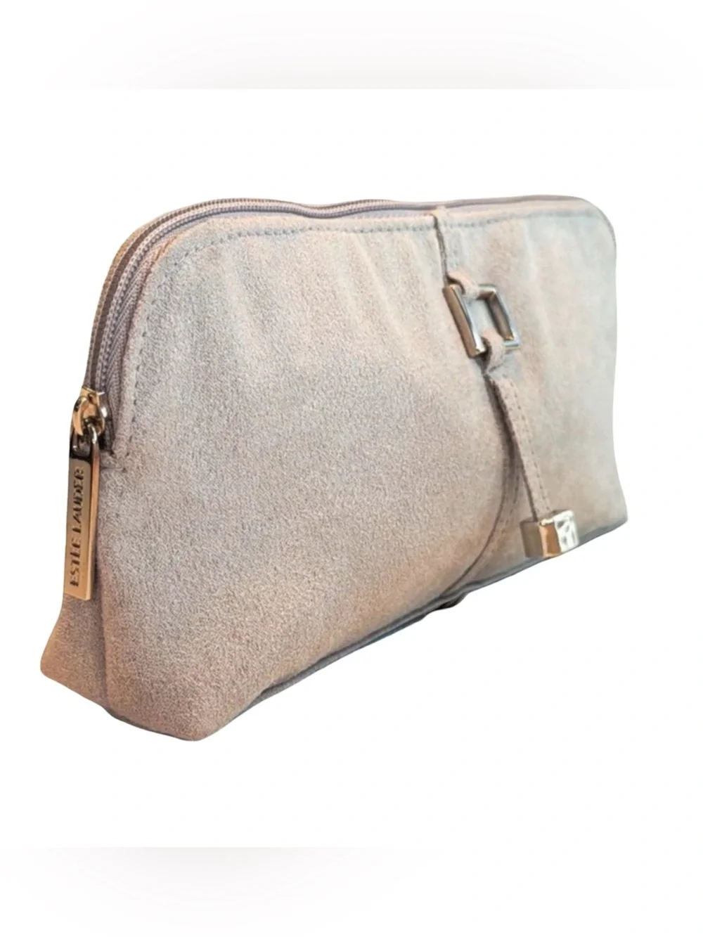Estée Lauder Dove Grey Faux Suede Cosmetic Pouch | Silver Hardware | NWOT